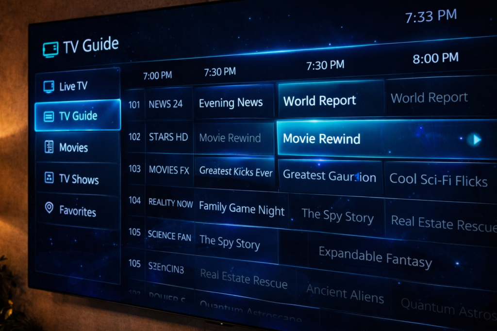 Interface fluide et EPG de OTT Navigator.
