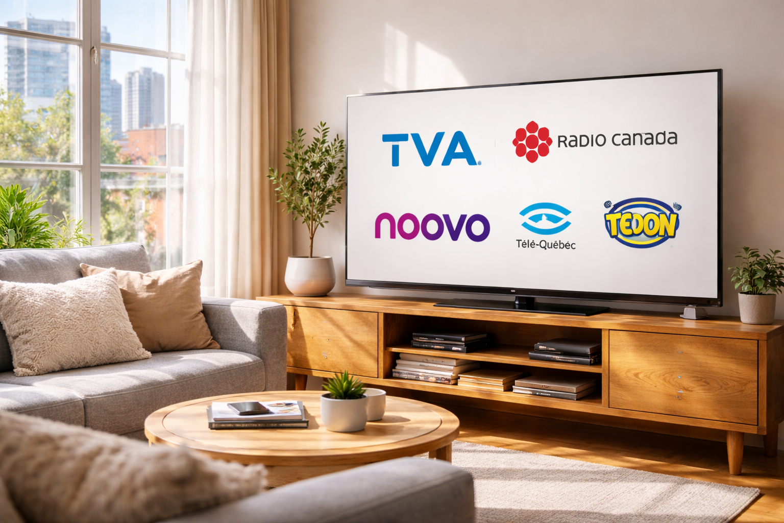 IPTV pour chaînes québécoises sur une TV moderne.