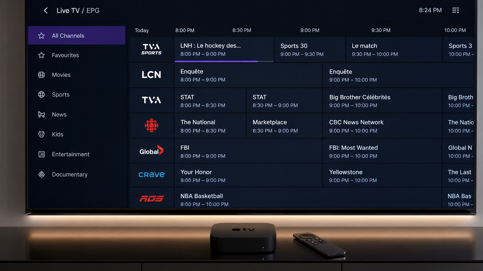 Lecteur IPTV TiviMate Premium Guide horaire électronique et interface fluide de l'application TiviMate Premium