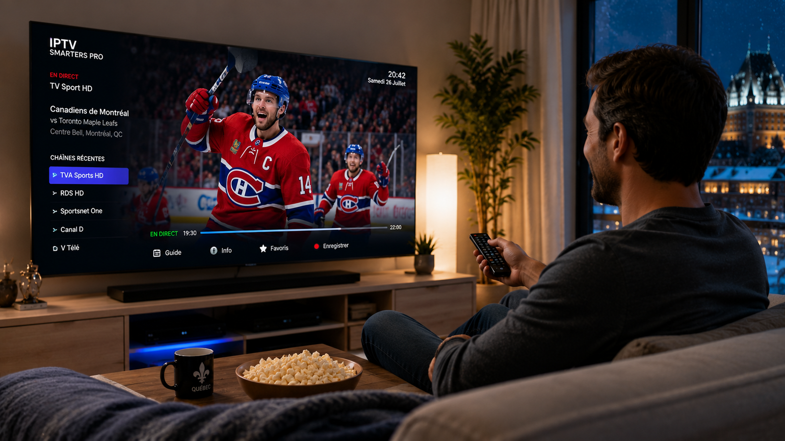 Télévision affichant un service IPTV rétabli et fonctionnant parfaitement.