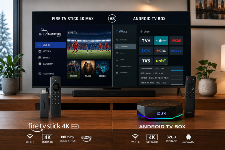 Comparatif complet Fire Stick 4K vs boîtier Android IPTV au Québec.