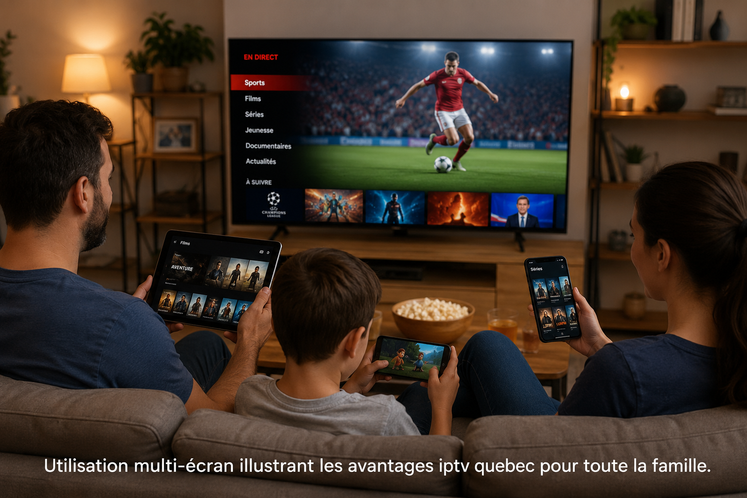Utilisation multi-écran illustrant les avantages iptv quebec pour toute la famille