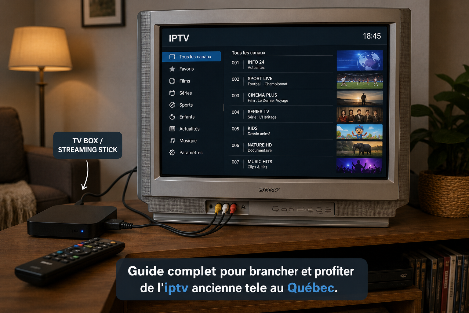 Guide complet pour brancher et profiter de l'iptv ancienne tele au Québec.
