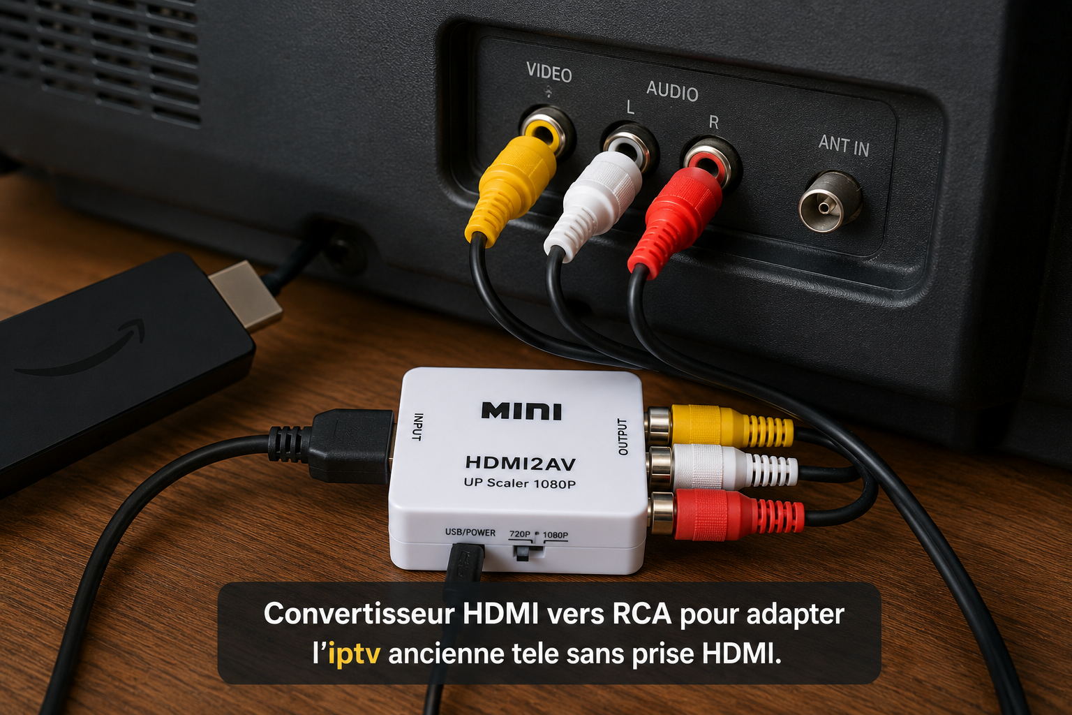 Convertisseur HDMI vers RCA pour adapter l'iptv ancienne tele sans prise HDMI