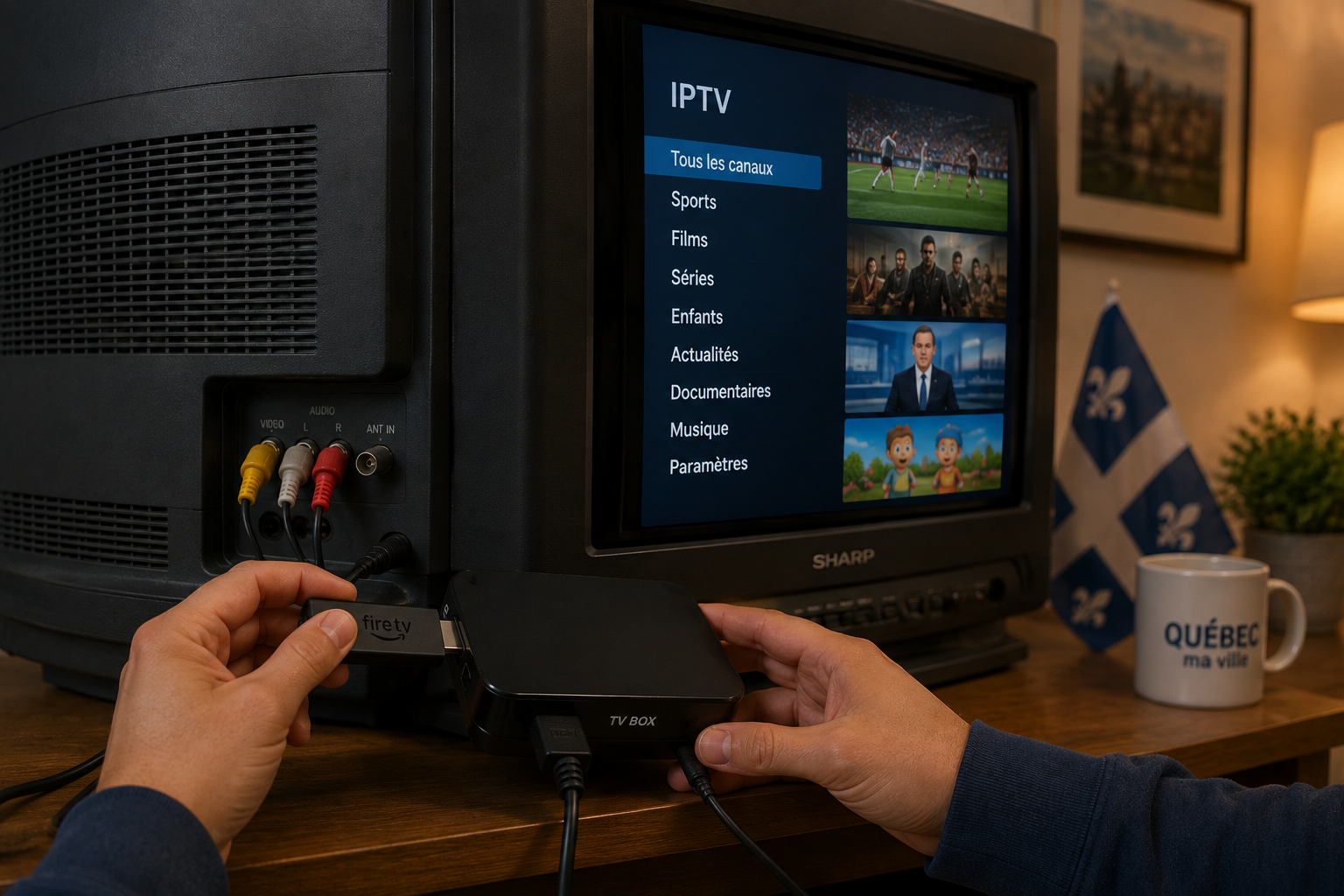 Configuration d'un boîtier externe pour l'iptv ancienne tele dans un foyer québécois
