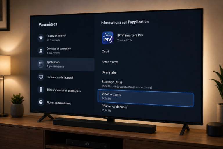 Procédure pour vider cache application iptv sur Android TV
