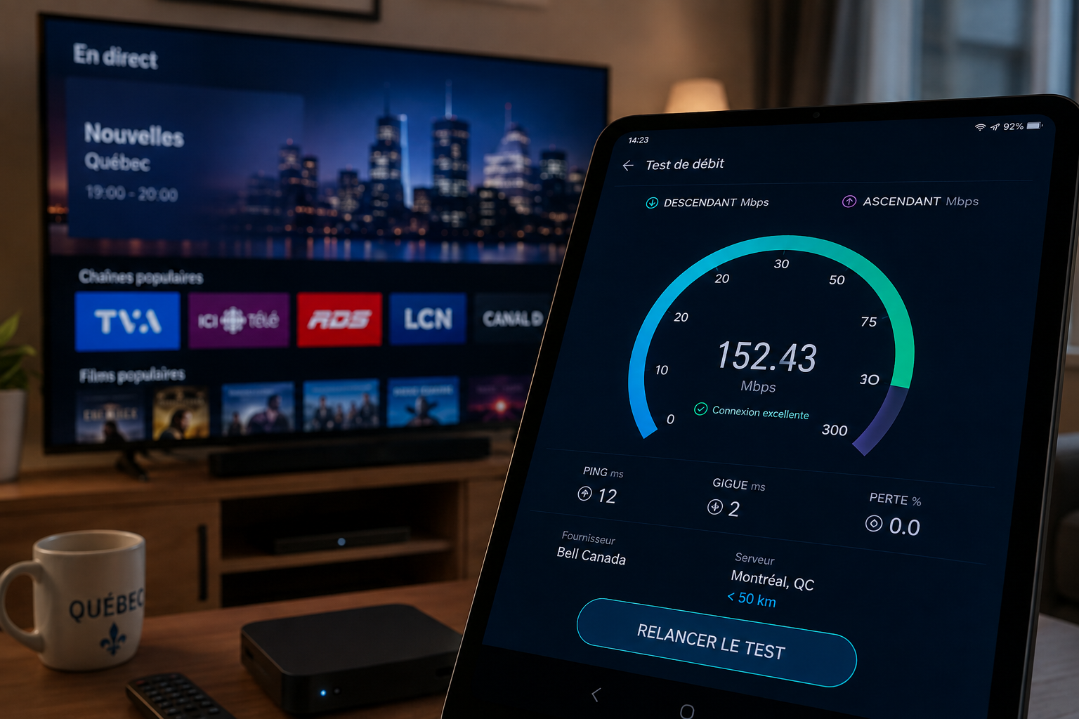 Test de débit pour mesurer la vitesse internet iptv quebec en mégabits par seconde