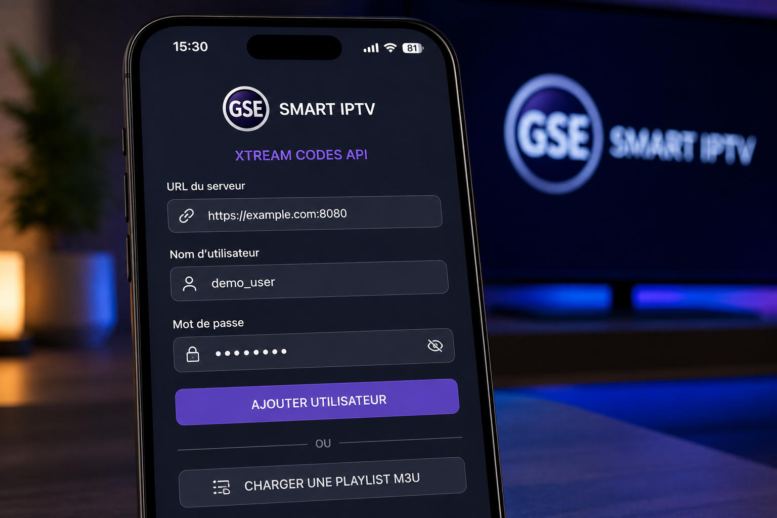 Configuration des identifiants Xtream Codes sur l'application gse smart iptv